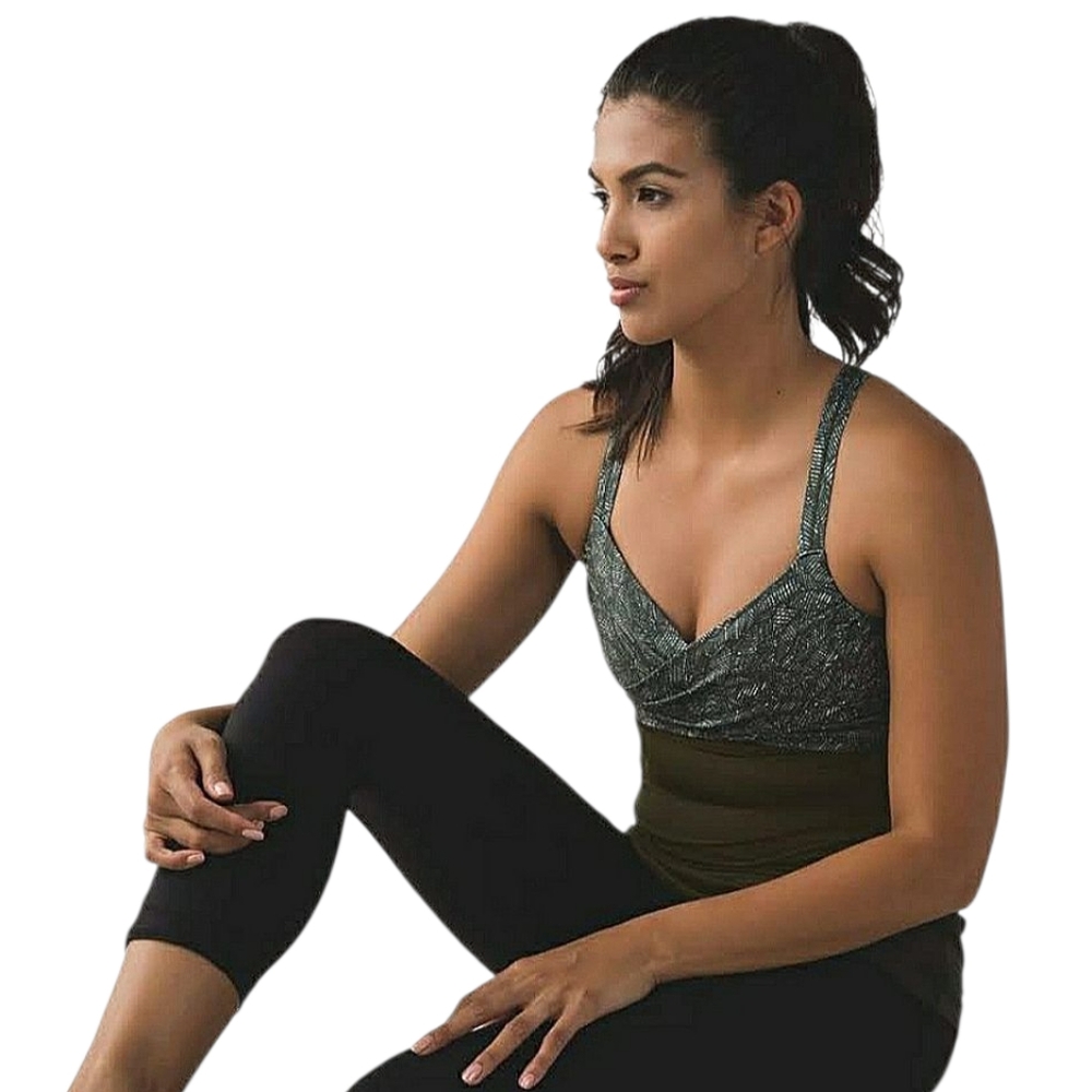 Lululemon Athletica Wrap It Up Tank Leaf Print Twist Jazzy White Gator Green 6 - Picture 16 of 17